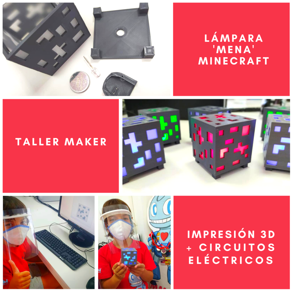 kids, Lámpara minecraft, taller maker, impresión 3d + circuitos eléctricos